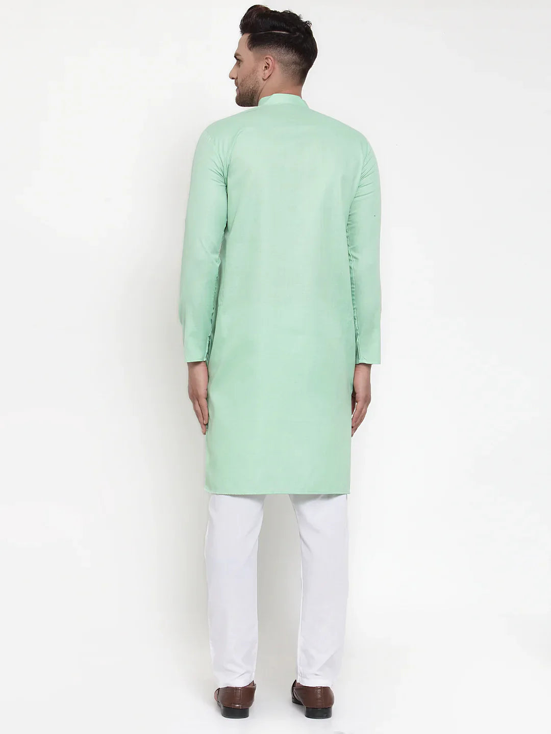 Green Cotton Mens Kurta Churidar - Traditional Kurta Pajama Set