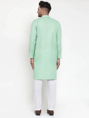 Men Green & White Solid Kurta with Churidar ( JOKP 611 Green )-JOKP-611
