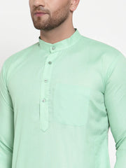 Men Green & White Solid Kurta with Churidar ( JOKP 611 Green )-JOKP-611