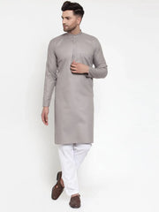 Men Grey & White Solid Kurta Only ( KO 611 Grey )-KO-611