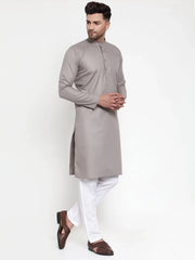 Men Grey & White Solid Kurta Only ( KO 611 Grey )-KO-611