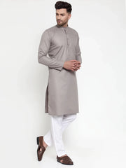 Men Grey & White Solid Kurta with Churidar ( JOKP 611 Grey )-JOKP-611