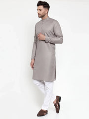 Men Grey & White Solid Kurta with Churidar ( JOKP 611 Grey )-JOKP-611