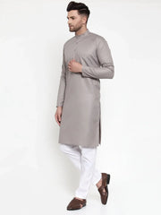 Men Grey & White Solid Kurta Only ( KO 611 Grey )-KO-611