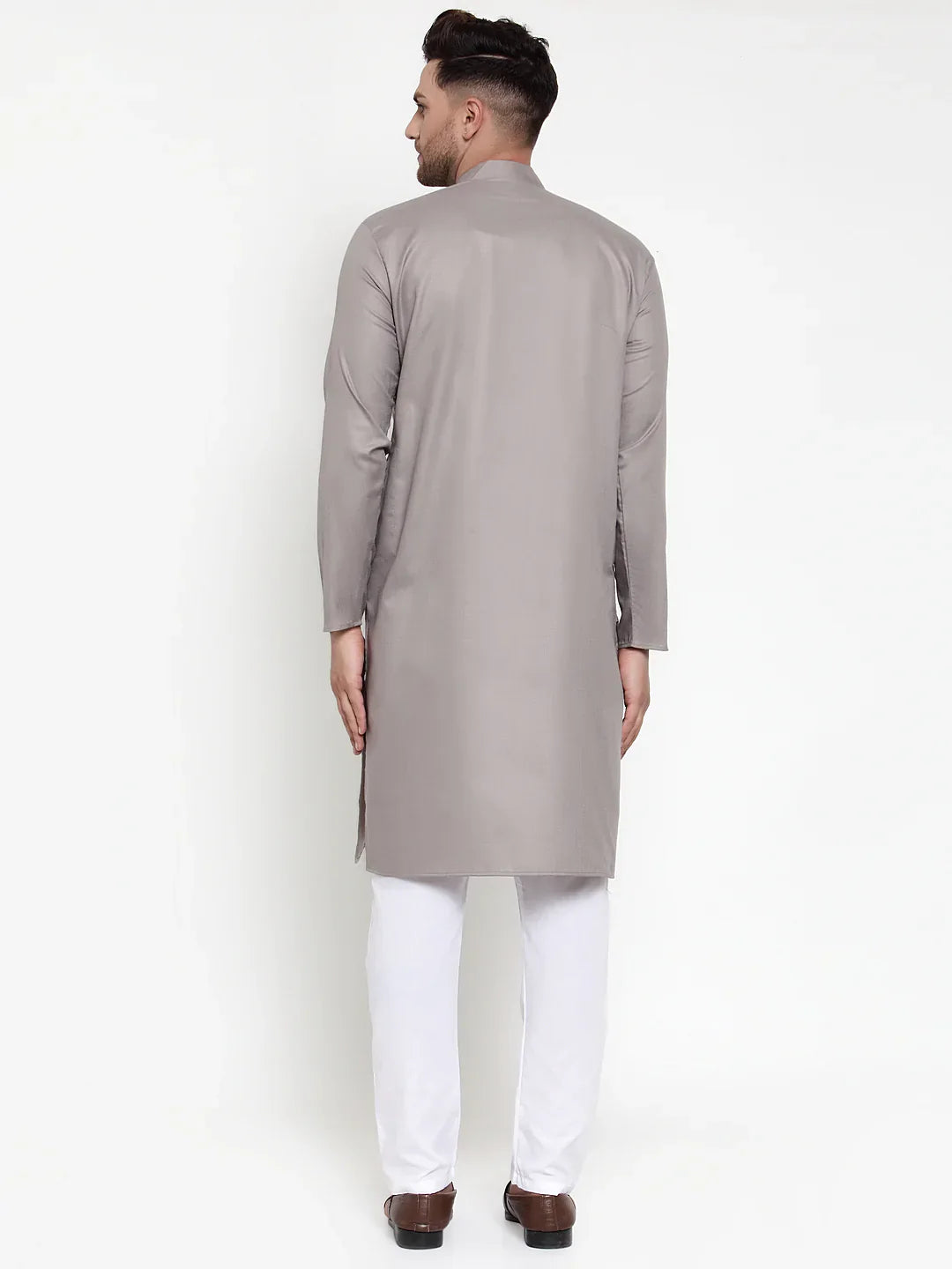 Grey Mens Kurta Pajama Set | Solid Cotton Kurta Churidar