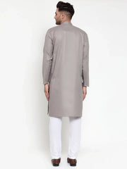 Men Grey & White Solid Kurta with Churidar ( JOKP 611 Grey )-JOKP-611
