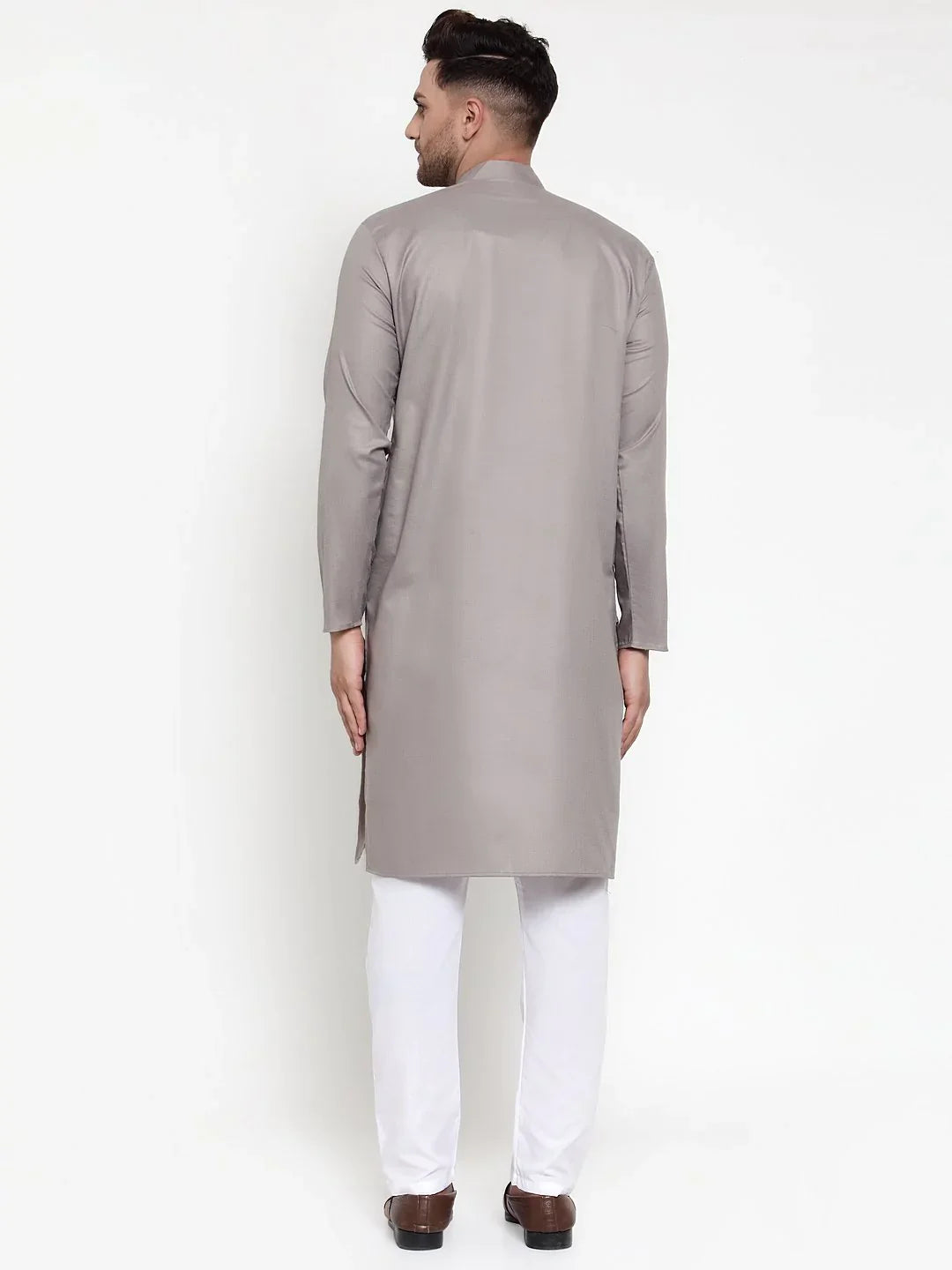 Grey & White Mens Kurta - Cotton Indian Kurta for Men