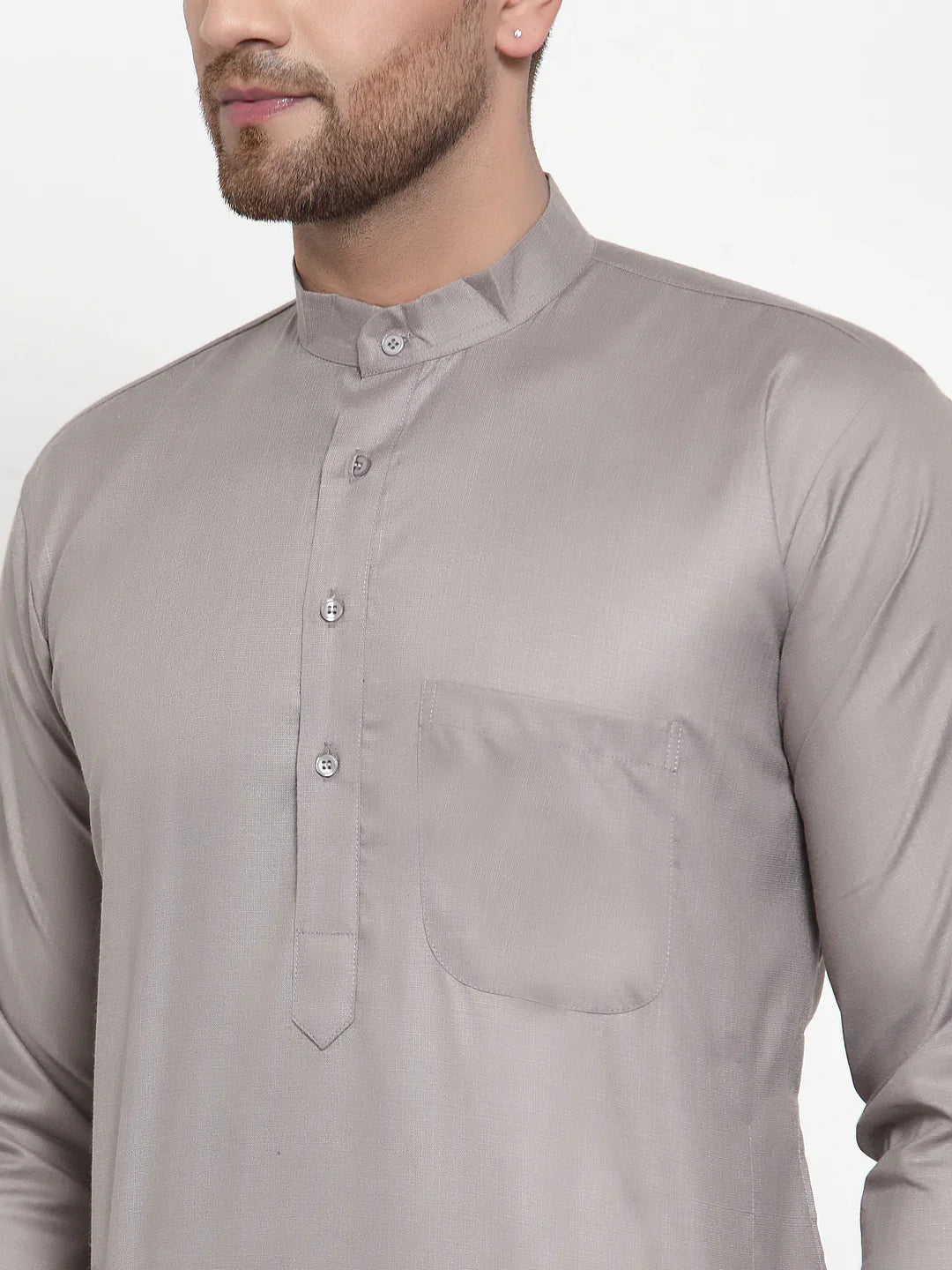 Grey Mens Kurta Pajama Set | Solid Cotton Kurta Churidar