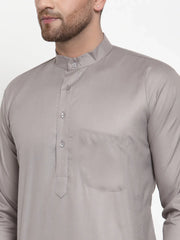 Men Grey & White Solid Kurta with Churidar ( JOKP 611 Grey )-JOKP-611