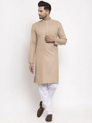Men Light-Brown & White Solid Kurta Only ( KO 611 Light-Brown )-KO-611