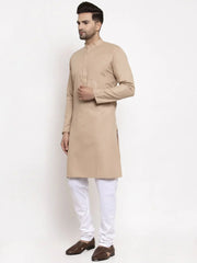 Men Light-Brown & White Solid Kurta Only ( KO 611 Light-Brown )-KO-611
