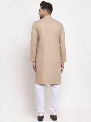 Men Light-Brown & White Solid Kurta Only ( KO 611 Light-Brown )-KO-611