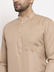 Men Light-Brown & White Solid Kurta Only ( KO 611 Light-Brown )-KO-611