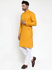 Men Mustard Yellow & White Solid Kurta Only ( KO 611 Mustard )-KO-611