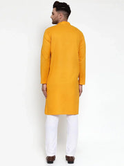 Men Mustard Yellow & White Solid Kurta Only ( KO 611 Mustard )-KO-611
