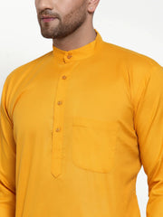 Men Mustard Yellow & White Solid Kurta with Churidar ( JOKP 611 Mustard )-JOKP-611