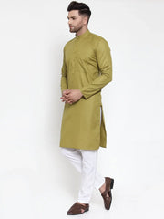 Men Olive Green & White Solid Kurta Only ( KO 611 Olive )-KO-611