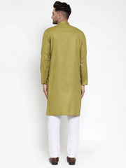 Men Olive Green & White Solid Kurta Only ( KO 611 Olive )-KO-611