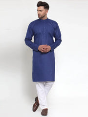 Men Royal-Blue & White Solid Kurta Only ( KO 611 Royal )-KO-611