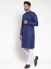 Men Royal-Blue & White Solid Kurta Only ( KO 611 Royal )-KO-611
