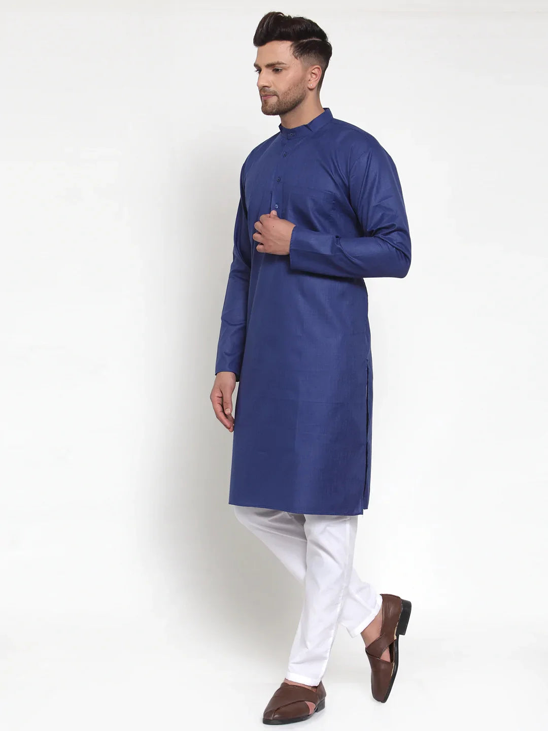 Royal Blue Kurta Pajama Set for Men | Solid Cotton Kurta