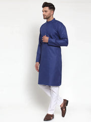 Men Royal-Blue & White Solid Kurta with Churidar ( JOKP 611 Royal )-JOKP-611