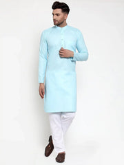 Men Sky-Blue & White Solid Kurta Only ( KO 611 Sky )-KO-611