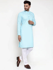 Men Sky-Blue & White Solid Kurta Only ( KO 611 Sky )-KO-611