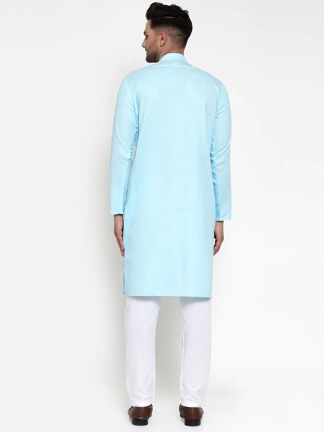 Sky Blue Cotton Mens Kurta Pajama | Solid Kurta Churidar