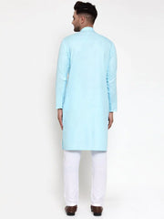 Men Sky-Blue & White Solid Kurta Only ( KO 611 Sky )-KO-611