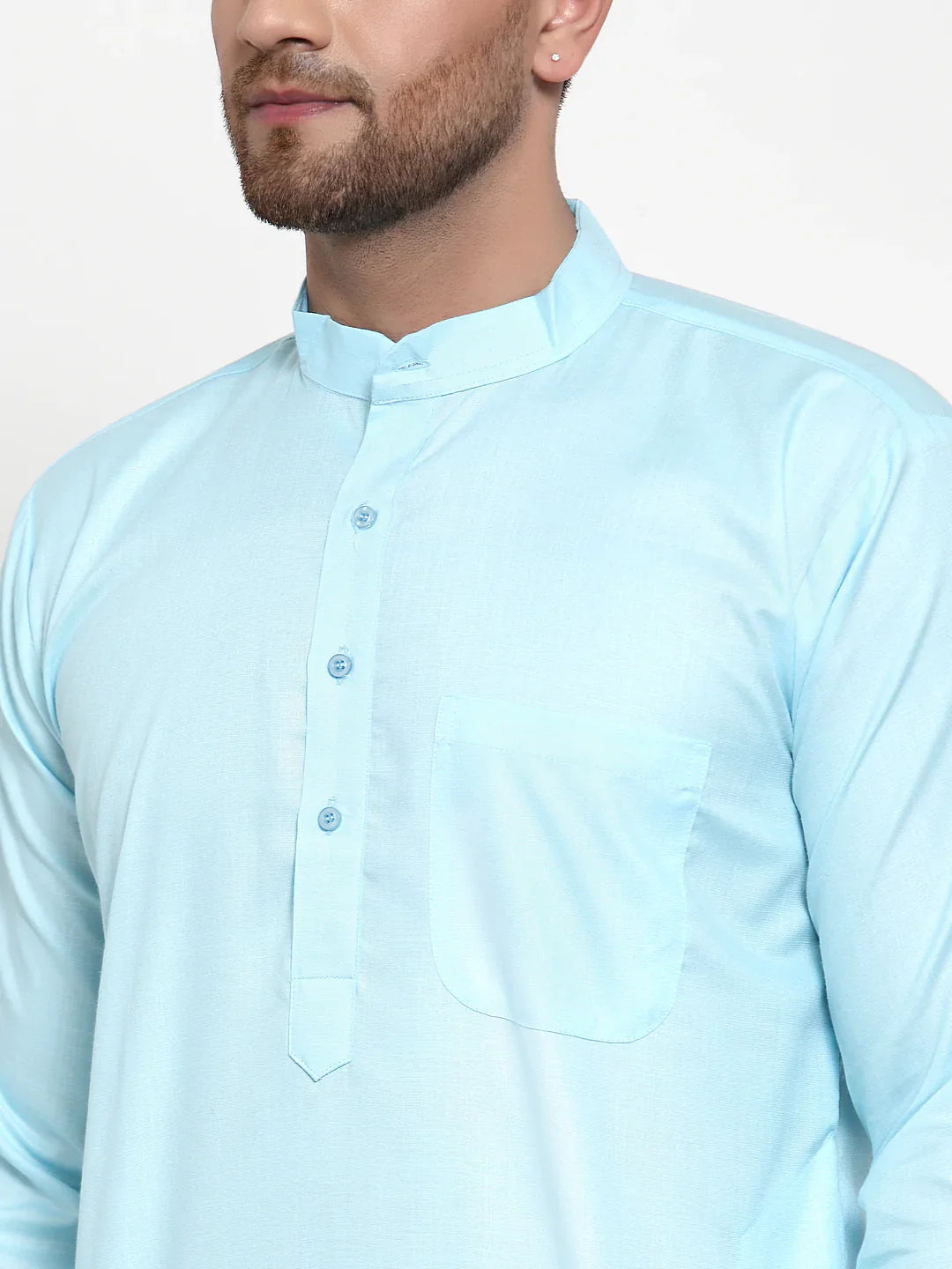 Sky Blue Cotton Mens Kurta Pajama | Solid Kurta Churidar