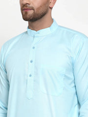 Men Sky-Blue & White Solid Kurta with Churidar ( JOKP 611 Sky )-JOKP-611