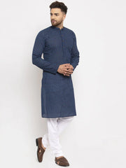 Men Blue Cotton Printed Kurta Only ( KO 614 Blue )-KO-614