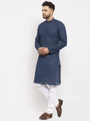 Men Blue Cotton Printed Kurta Only ( KO 614 Blue )-KO-614