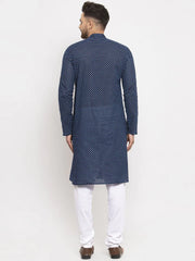Men Blue Cotton Printed Kurta Only ( KO 614 Blue )-KO-614
