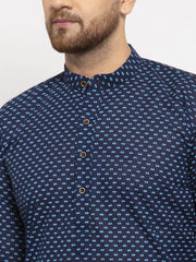 Men Blue Cotton Printed Kurta Only ( KO 614 Blue )-KO-614