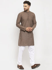 Men Grey Cotton Printed Kurta with Pyjamas ( JOKP 614 Grey )-JOKP-614