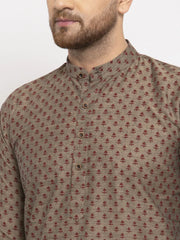 Men Grey Cotton Printed Kurta Only ( KO 614 Grey )-KO-614
