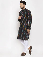 Men Black Woven Design Ikkat Straight Kurta Only ( KO 615 Black )-KO-615