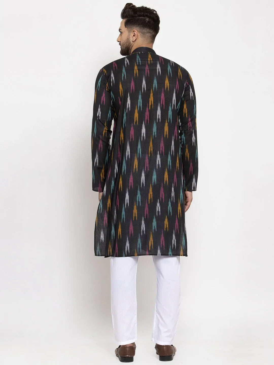 Black Woven Design Ikkat Mens Kurta | Indian Kurta for Men