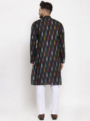 Men Black Woven Design Ikkat Straight Kurta Only ( KO 615 Black )-KO-615
