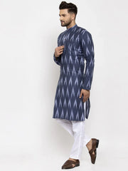Men Blue Woven Design Ikkat Straight Kurta Only ( KO 615 Blue )-KO-615