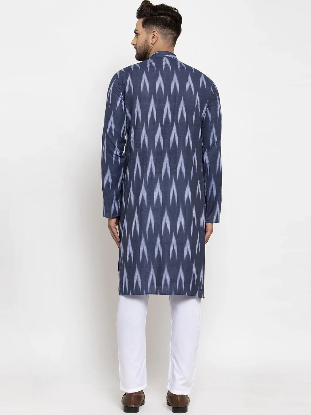 Blue Ikkat Mens Kurta Pajama Set | Cotton Kurta Pajama