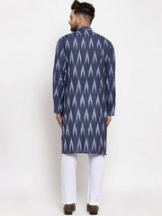Men Blue Woven Design Ikkat Straight Kurta Only ( KO 615 Blue )-KO-615