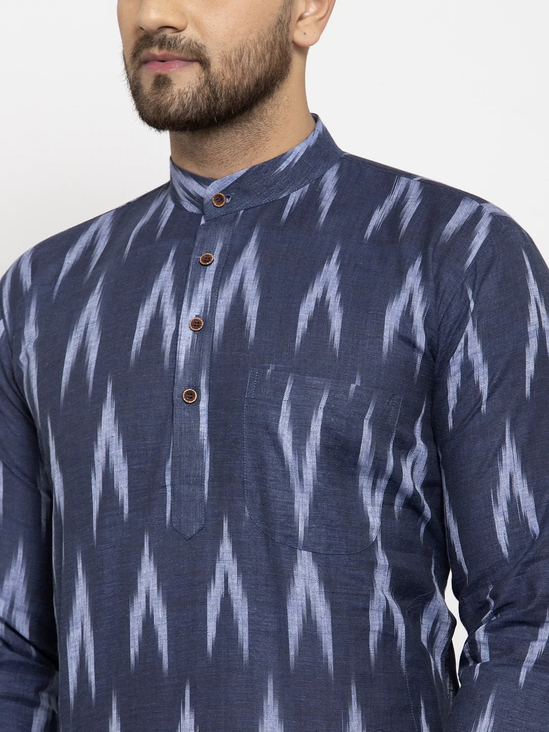 Blue Ikkat Mens Kurta Pajama Set | Cotton Kurta Pajama