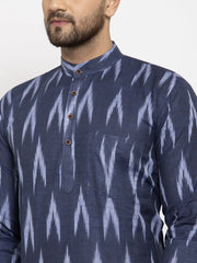 Men Blue Woven Design Ikkat Straight Kurta Only ( KO 615 Blue )-KO-615