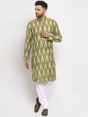 Men Green Woven Design Ikkat Straight Kurta Only ( KO 615 Green )-KO-615