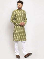 Men Green Woven Design Ikkat Straight Kurta Only ( KO 615 Green )-KO-615