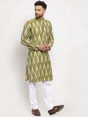 Men Green Woven Design Ikkat Straight Kurta with Churidar ( JOKP 615 Green )-JOKP-615