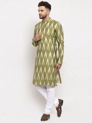 Men Green Woven Design Ikkat Straight Kurta Only ( KO 615 Green )-KO-615
